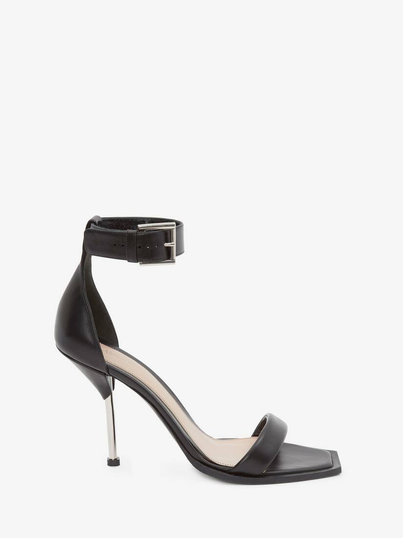 Sandalias Alexander McQueen Double Strap Mujer - Negros/Plateados - Mexico 830-YNFGKR